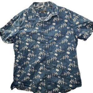 Slate and Stone Mens Large Blue Hawaiian Shirt Short Sleeve‎ Button Up Beach